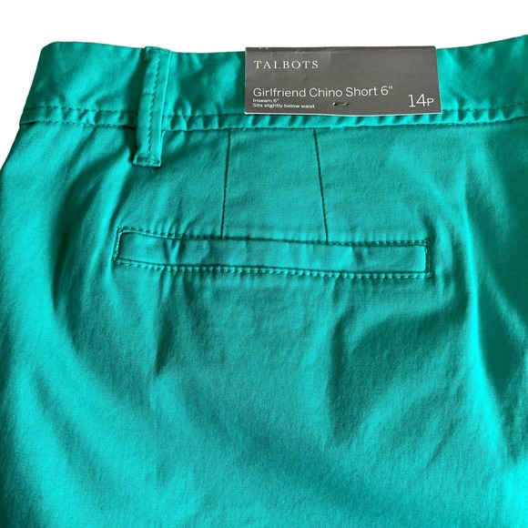 Talbots Aqua Green 6" Girlfriend Shorts Size 14P Super Soft Chino NWT Flat Front - Picture 5 of 9